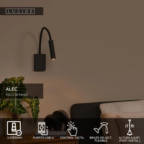 Lucide ALEC - Foco de pared / Lámpara de pared - LED 3 StepDim - G9 - 1x3W 2700K - Incluye anillos intercambiables - Negro - USP